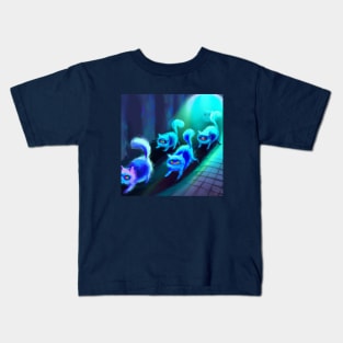 Several Blue Cats Escape Through a Sewer Kids T-Shirt